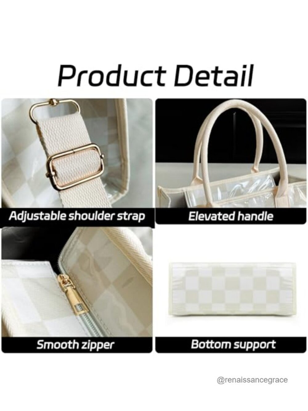 Large PVC Tote Bag with Kraft Paper, Waterproof Hobo Handbag with Adjustable - Picture 3 of 6